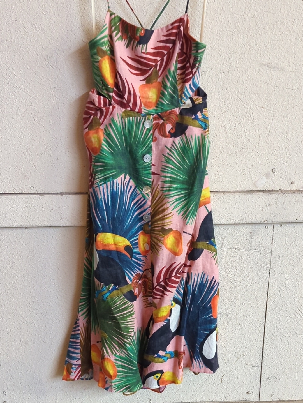 Farm Rio Tropical Toucan Button-Front Dress - Pink & Multicolor